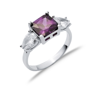 Square <b>Amethyst</b> Pear CZ Stone Cluster <b>Ring</b> Wholesale Turkish Handmade 925 Sterling Silver Jewelry for Women - Product Image 3