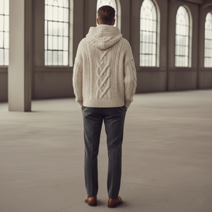 Sweat à capuche hybride en tricot épais 100 % coton teint uni pour homme, style balaclava, chaud et respirant pour l'hiver, streetwear de luxe - Product Image 4