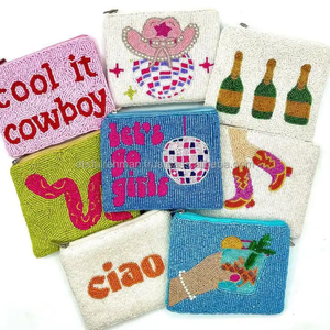 Handmade Rectangular Glass <b>Beads</b> Coin <b>Purse</b> Personalized Sports Theme Lady Style Cotton Foundation for Fashion Party Floral - Product Image 4