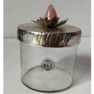 <b>decorative</b> <b>box</b> <b>with</b> a wooden base and a gold and silver leaf-adorned metal <b>lid</b> - Product Image 4