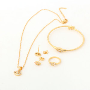 NYH Mode Zircon Boucles D'oreilles Plaqué Or Anneau Bangles Réglable Collier Enfants Ensemble de Bijoux pour Filles - Product Image 3