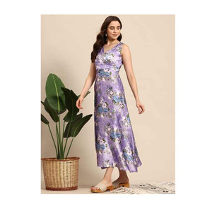 Robe mi-longue élégante en satin floral A-Line pour femmes, tenue de bureau à soirée parfaite maintenant à prix réduit - Product Image 1