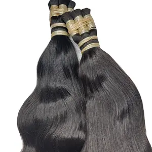 Cabelo Humano Pesado Longo Direto Remy编织散装自然颜色100% Sedoso Para Trancas Sem Tramas