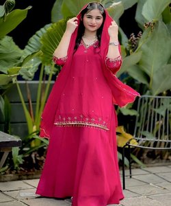 DESIGNER CHINON SOIE BRODERIE SÉQUENCE TRAVAIL TOP PALAZZO AVEC DUPATTA MARIAGE VÊTEMENTS PRIX DE GROS VÊTEMENT ETHNIQUE BLANC - Product Image 3