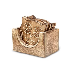 Posavasos de madera de diseño antiguo hecho a mano de madera pura de forma redonda Juego de 6 con palo interior a un precio muy extremo - Product Image 6