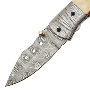 Couteau de poche en acier damas fait à la main avec manche en corne Couteau pliant personnalisable Anniversaire/Mariage Cadeau personnalisé. - Product Image 3