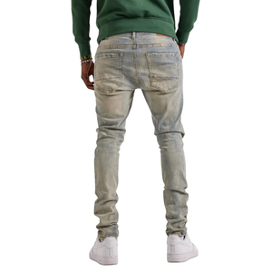 Jean en denim déchiré bleu clair pour homme, coupe droite, décontracté, extensible, style vintage, streetwear, pour le quotidien - Product Image 2