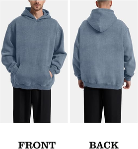 เสื้อฮู้ดดี้ผู้ชายแบบฟอกสี สไตล์ลำลองโอเวอร์ไซส์ สตรีทแฟชั่น ผ้าฟลีซหนานุ่ม ทรงหลวม ไหล่ตก อุ่นสบายสำหรับฤดูหนาว ทำจากผ้าฝ้าย - Product Image 2