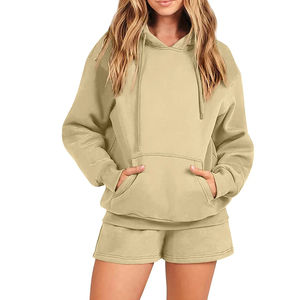 ชุดเสื้อฮู้ดกันกางเกงขาสั้นสำหรับผู้หญิงผ้าคอตตอนน้ำหนักเบาแห้งเร็วออกแบบได้ตามต้องการ - Product Image 1