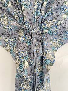 Women's Cotton Kaftan <b>Dressing</b> <b>Gown</b> Indian Floral Print Maxi Nightwear Breathable and Casual for Summer and Autumn Seasons - Product Image 3
