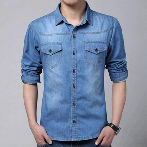 Chemise en jean à col rabattu pour homme, vêtement Western décontracté, 100% coton, bleu marine, léger, vente en gros - Product Image 2
