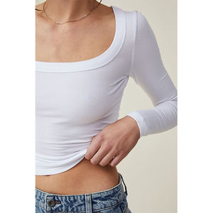 New Crop Design Short Lenghth Regular Fit Hot Selling Custom Plain Wholesale Round Neck Breathable Women's Long Sleeve <b>Shirts</b> - Product Image 6