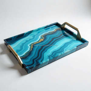 ถาดเสิร์ฟเรซินขนาดใหญ่พร้อมด้ามจับโลหะเคลือบเงาทนทานสำหรับใช้ในบ้านห้องครัวหรืองานเลี้ยง - Product Image 5