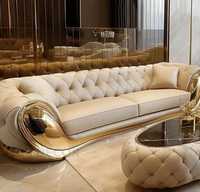 Neues Vision Luxus-Chesterfield-Sofa |   Getuftetes Samtsofa mit goldenen Akzentfüßen |   Moderner Stil Langlebige 100% Zedernholz Wohndekoration