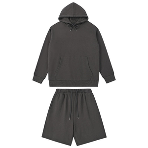 Heavyweight Cotton Men 2 Piece Short Sets Unisex <b>Sweatshirt</b> and Sweat Short Tracksuit Custom Hoodie and Shorts Set For Men - Product Image 6