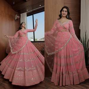 Estilo étnico indio desgaste pesado Georgette bordado y secuencia trabajo Lehenga choli y Georgette Dupatta conjunto para ropa de mujer - Product Image 3