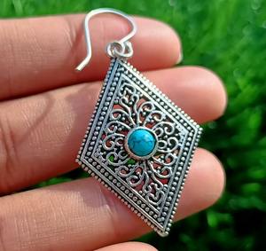 Boho 925 Silver Plated Vintage <b>Turquoise</b> Gemstone Dangle Drop <b>Earrings</b> Handmade Jewelry Gift For Women Unique <b>Earrings</b> - Product Image 4