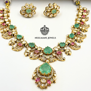 Green Pink Gemstone Ensemble Necklace Classic Gold-Plated White Rose Gold with Zircon Diamond Main Stones for Wedding Party Gift - Product Image 5