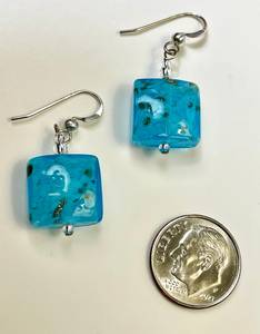 Pendiente de cristal veneciano de piedras preciosas naturales cuadradas Aqua dorado con Sommerso para fiesta cumpleaños o regalo de aniversario para niñas - Product Image 3