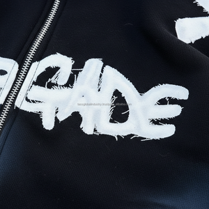 Sweat à capuche unisexe personnalisable avec fermeture éclair, badge et pompon, dernier design, broderie 3D vieillie, effet soleil délavé, coupe oversize, coupe-vent - Product Image 5