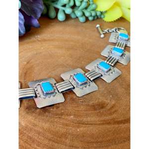 Ethnic Style Navajo Handmade Sleeping Beauty Turquoise & Sterling Silver Link <b>Bracelet</b> - Product Image 3