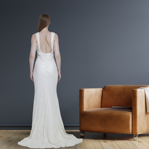 Vestido de noche con cuentas a mano y acabado elegante superior con cuello en V sin mangas, aspecto brillante, perfecto para eventos de ceremonia y espectáculo - Product Image 5