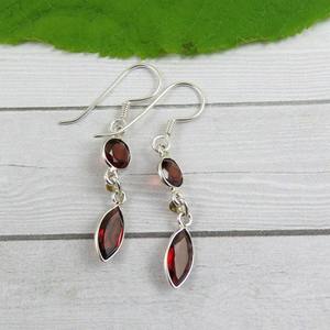 Fashion Girls <b>Garnet</b> Gemstone Drop <b>Earrings</b> 925 Sterling Silver Trendy Party Jewelry - Product Image 2