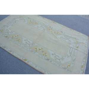 Alfombra turca Vintage Beige hecha a mano, área grande de 4 pies, 6 pulgadas X 7 pies, 7 pulgadas, lana, algas marinas, respaldo de látex, patrón de retazos para adolescentes, pasillo - Product Image 4