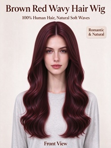 Perruque en cheveux humains ondulés brun-roux, ondulations naturelles douces, perruque sans colle avec dentelle frontale pour femmes - Product Image 1