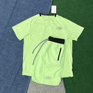 Ensemble de vêtements de course pour hommes en 2 pièces, été, séchage rapide, polyester/coton, avec logo et design personnalisés - Product Image 3