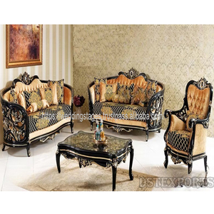 Fancy <b>7</b> <b>Seater</b> Teak Wood Livingroom Furniture Antique Gold Couch Set in Velvet Fabric Luxury Teak Wood Carved <b>Sofa</b> Set Furniture - Product Image 4