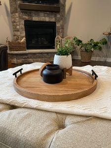 <b>Round</b> Shape Wooden <b>Serving</b> <b>Tray</b> With Aluminum Designer Handle With Nickle Polished Wooden <b>Serving</b> <b>Tray</b> - Product Image 2