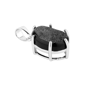 Natural <b>Black</b> Druzy Pendant for Women 925 Sterling Silver Shah Gems <b>Rose</b> Gold & Platinum Rhodium Plated Religious Style Charm - Product Image 3
