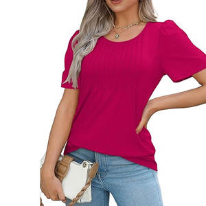 Nouvelle mode T-shirts pour femmes de qualité les plus populaires T-shirts pour femmes de couleur unie à manches courtes - Product Image 3