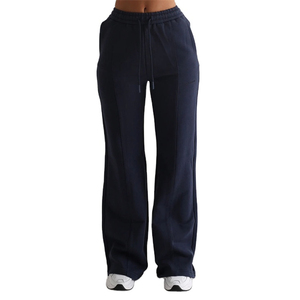 2026 venta al por mayor mujeres Flare Jogger pantalones y pantalones 100% algodón transpirable suave holgado ancho recto pantalones de chándal - Product Image 4