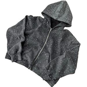 เสื้อฮู้ดผู้ชายแบบโอเวอร์ไซส์ แต่งคริสตัล ซิปหน้า ผ้าหนา สไตล์สตรีทแวร์ ผ้าฝ้าย 100% ลำลอง สำหรับผู้ชาย เสื้อฮู้ดประดับคริสตัลเต็มตัว - Product Image 1