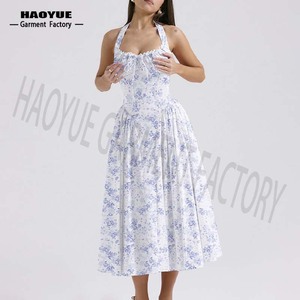 Vestido bohemio con estampado floral Morado para mujer, elegante, informal, personalizado, ropa de fiesta de verano para niñas, fabricante personalizado - Product Image 3