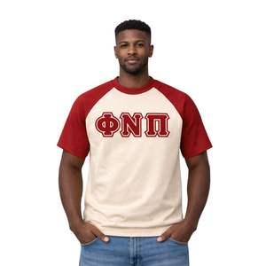 Camiseta Raglán de Chenilla Phi Nu Pi, Talla Estándar, Algodón Premium, Bordada, Ropa de Fraternidad Griega - Product Image 1
