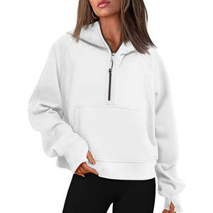 Nueva moda mujeres niñas polar media cremallera cuello alto Sudadera con capucha bolsillos manga larga Color sólido pulóver Casual Sudadera con capucha - Product Image 4