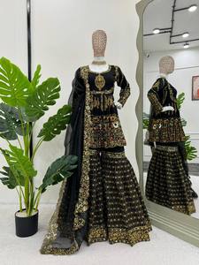 Nuevo Traje Étnico Indio de Georgette con Conjunto Sharara y Dupatta, Bordado con Hilos y Trabajo Zari, Traje Salwar para Mujeres Indias - Product Image 6