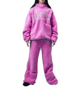 Survêtement unisexe avec logo brodé sur mesure en polaire surdimensionné 100% coton Jogger pantalon de survêtement évasé et ensemble à capuche pour hommes - Product Image 2