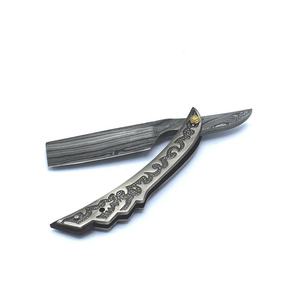 Rasoir pliable en acier inoxydable damas lame de barbier à bord droit jetable pour le rasage des cheveux, du visage et du corps - Product Image 4