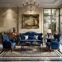 Maßgefertigtes Europäisches Klassisches Samt-Sofa-Set, 3-teilige Gepolsterte Sitzgruppe für Luxus-Villen & Hotelprojekte