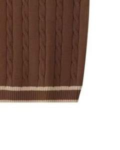 Brown Beige <b>Cable</b> <b>Knit</b> Sleeveless <b>Sweater</b> Vest With Striped V Neck Soft Warm Knitwear Stylish Mens Fashion Winter Casual Wear - Product Image 6