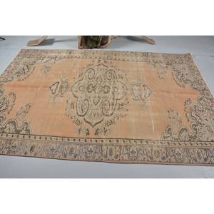 พรมตุรกีสีเบจสีน้ำตาลวินเทจแบบคลาสสิกขน5.6x8.5ฟุตรูปแบบการเย็บปะติดปะต่อกันด้านหลังเป็นรูปสี่เหลี่ยมผืนผ้าสำหรับ5685ข้างเตียง - Product Image 3