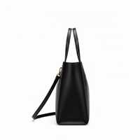 Tas Tote Kulit Asli Hitam Vintage Wanita, Geometris, Dua Resleting, Tahan Air, untuk Laptop, Kerja, dan Selempang