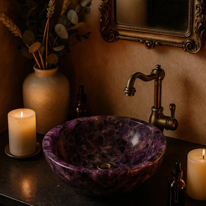 Lavabo de piedra de amatista púrpura, fregadero de encimera de recipiente de cocina, cuenco moderno de cristal hecho a mano para decoración Interior de baño - Product Image 3