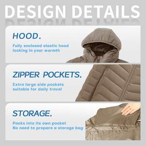 Veste matelassée légère en duvet compressible pour hommes avec capuche coupe-vent d'hiver Manteaux d'extérieur chauds pour voyage Logo avant Position - Product Image 5