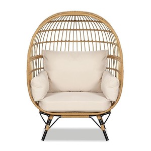 Sanstar Patio Chaise Egg en rotin, grande chaise longue intérieure et extérieure avec siège et coussin pour le patio, le jardin et le balcon. - Product Image 1