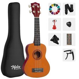Kit de ukelele de concierto naranja de 23 pulgadas con funda, correa, púas y libro de métodos |   Midex UKX-233YL - Product Image 1